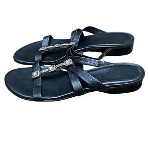 BRIGHTON NASSAU BLACK LEATHER TOPAZ GEMS  STRAPPY SANDALS  SIZE 7-1/2